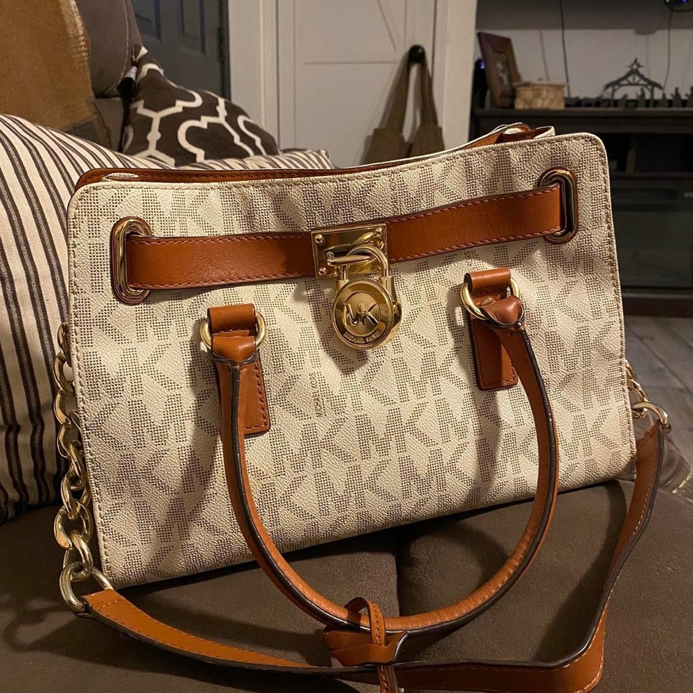 Michael Kors Cream and Tan Satchel
